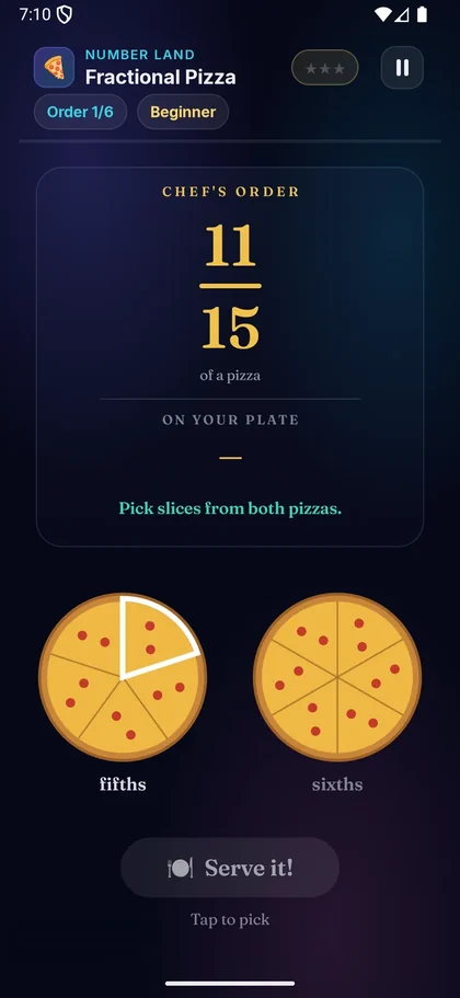 Fractional Pizza on a phone