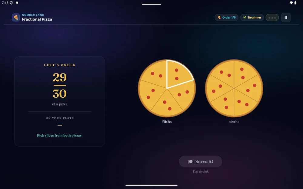 Fractional Pizza on a tablet