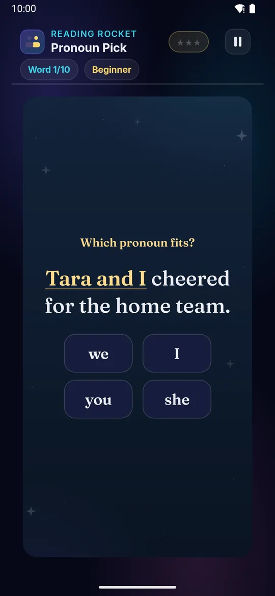 Pronoun Pick full phone screenshot