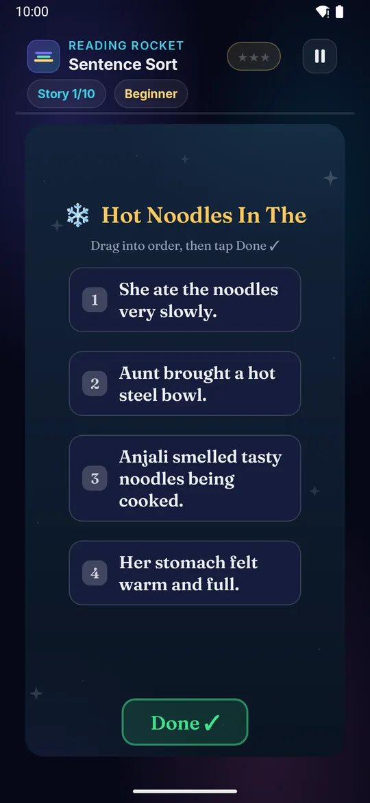 Sentence Sort full phone screenshot